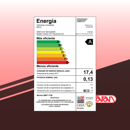 REFRIGERADORES CON FREEZER ENXUTA RENX14-215FHS - Imagen 2